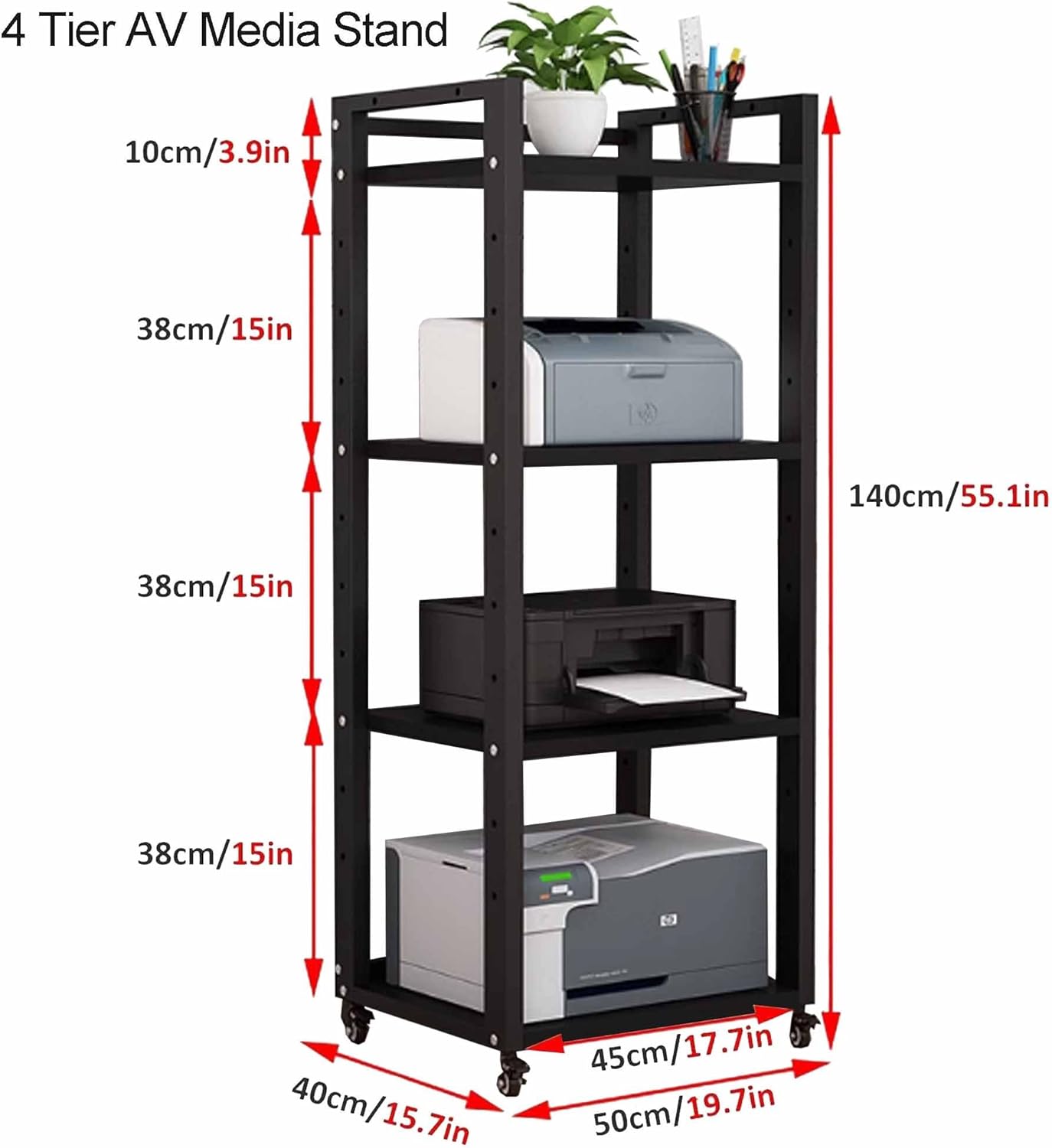 Modern 140cm AV Media Cabinet Stand - 4-Tier Stereo Rack for Living Room