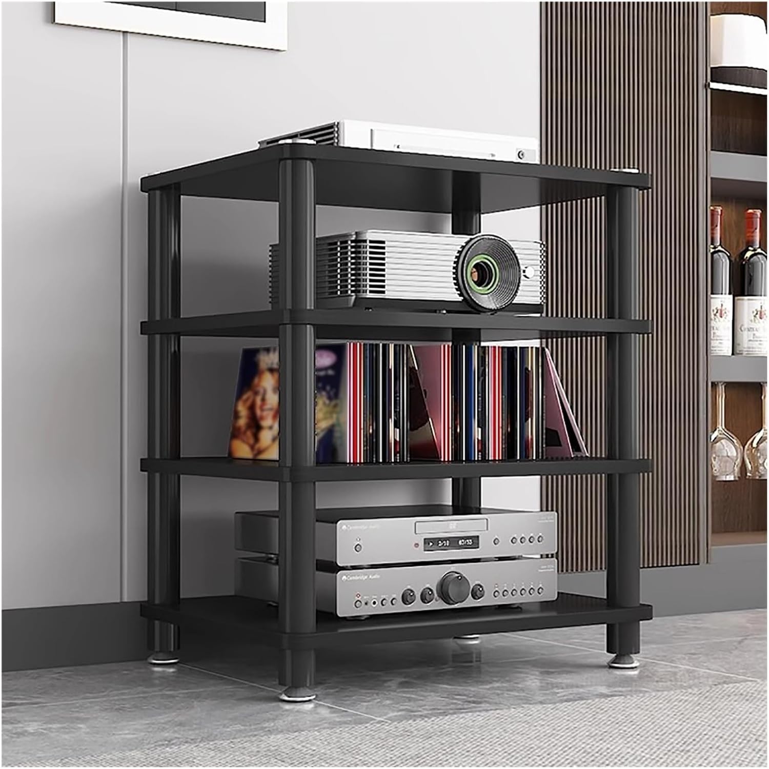 4 Tier Heavy Duty Audio Video Media Stand Cabinet Stereo Component Shelf Furniture