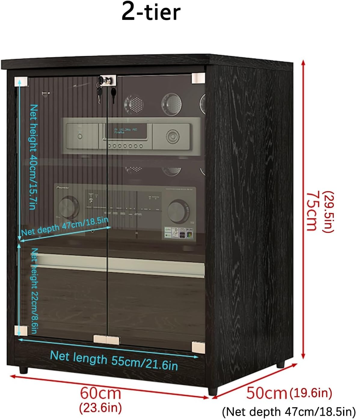 GUAWJRZDP 2/3-Tier Stereo Cabinet with Adjustable Shelves