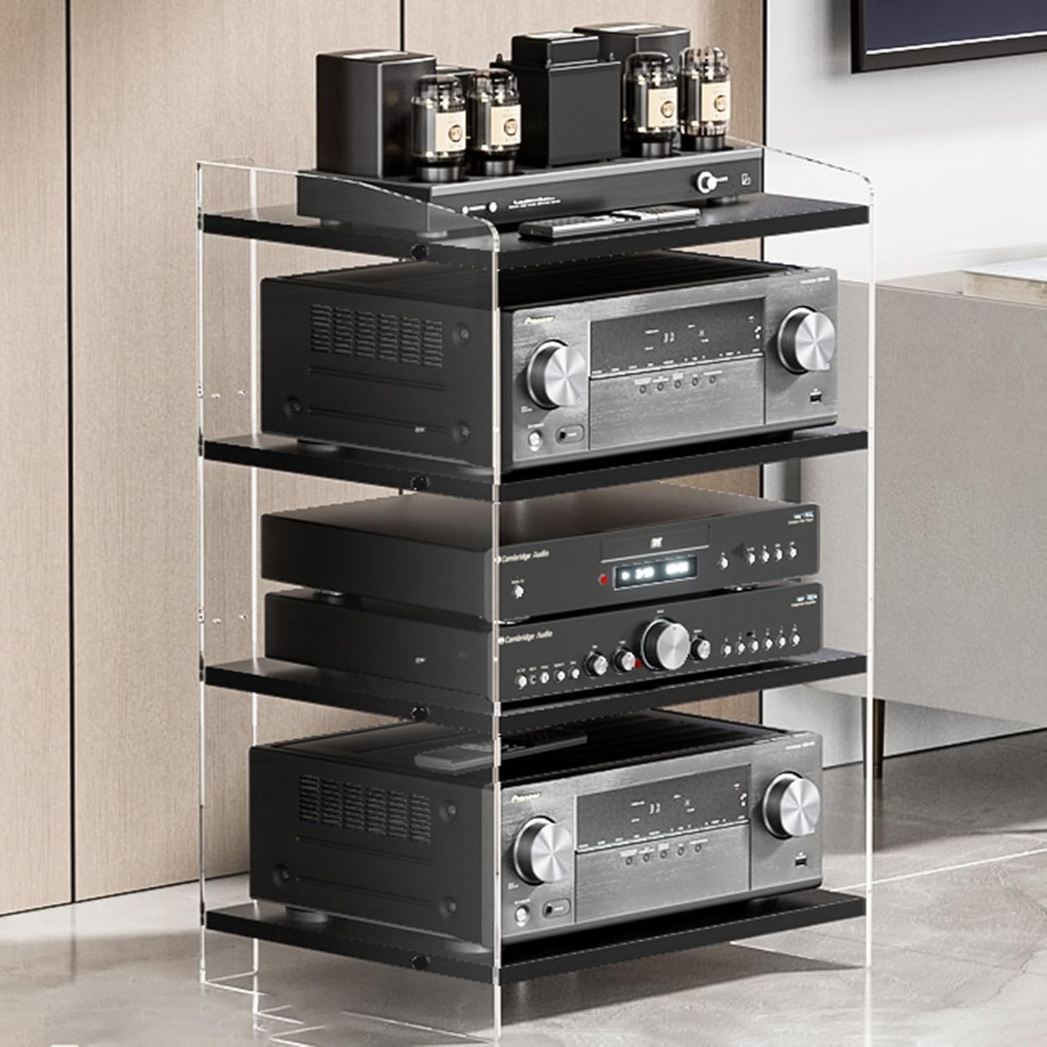4-Tier Media Stand Audio/Video Component Cabinet with Adjustable Shelf - HiFi Rack Stereo Systems