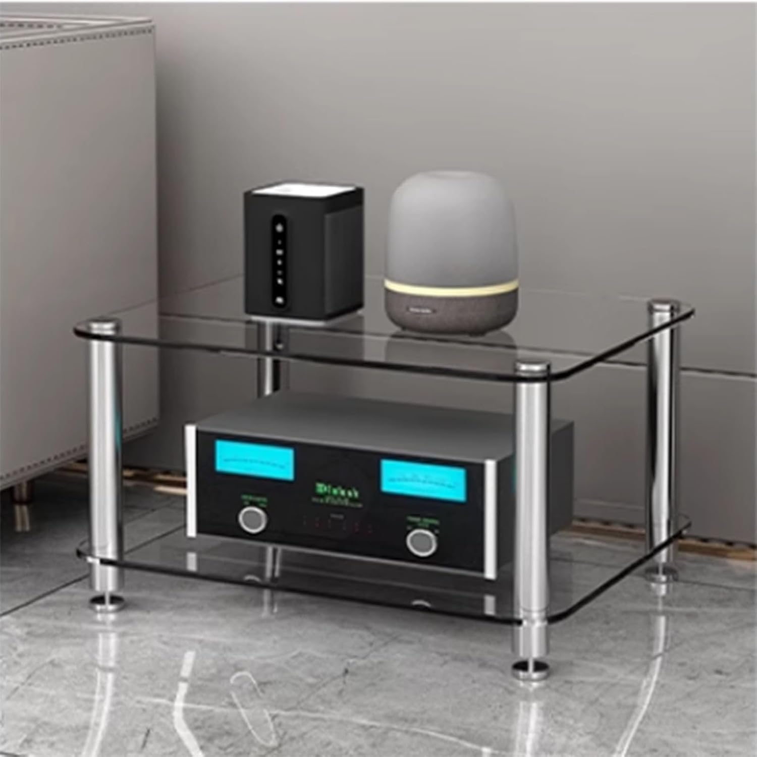 AV Media Stand Display Rack - 1/2/3/4 Tier Audio/Video Console Cabinet with Tempered Glass