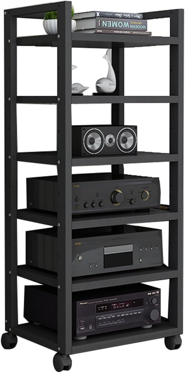 YLQFGUVWK 6 Tier Removable Audio Stand Media Player Stand Stereo Audio Rack Sound Tower with Height Adjustable Wooden Shelf Entertainment Stereo Component Storage(Color-3
