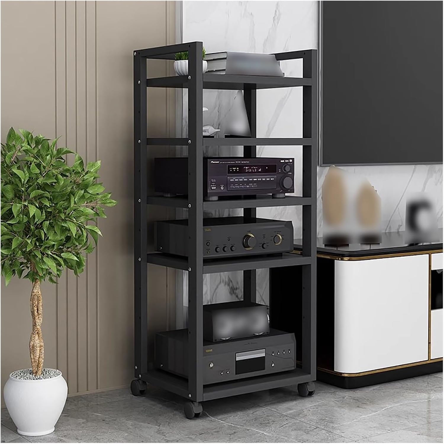 BYZOMU 120cm/47inch Tall 5 Tier Media Stand Audio/Video Component Cabinet