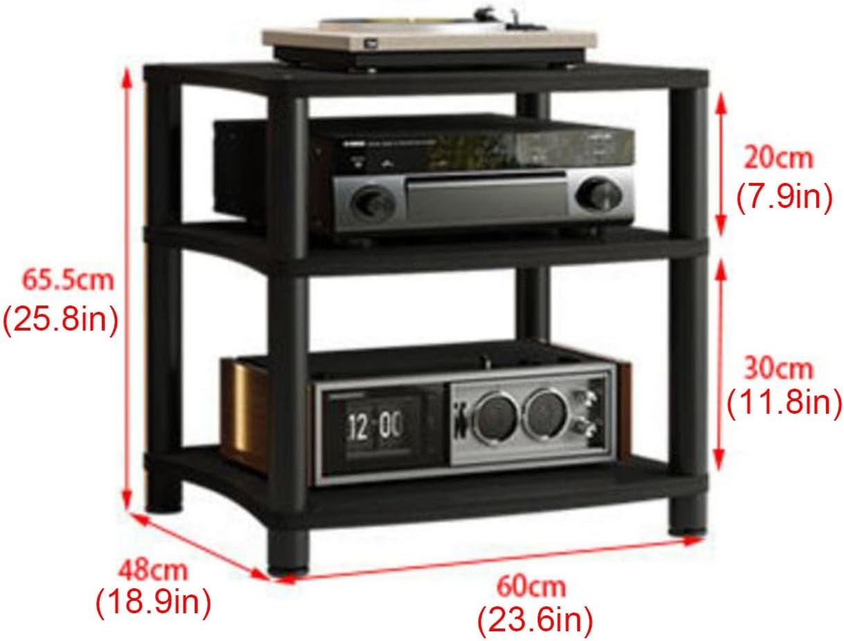 Media Stand 2/3/4-Tier Audio Rack Tower Floor-Standing AV Media Stand Corner Shelf Record Player Stand Stereo Component Cabinet with Wooden Shelves for Home/Office/Theater