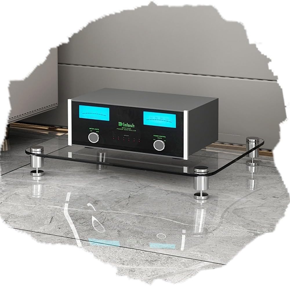 BERWDUXA AV Media Stand Tempered Glass Audio Rack Tower 1 2 3 4 Tier CD DVD Player Stand HiFi Rack Storage Cabinet for Entertainment Stereo Components(Clear