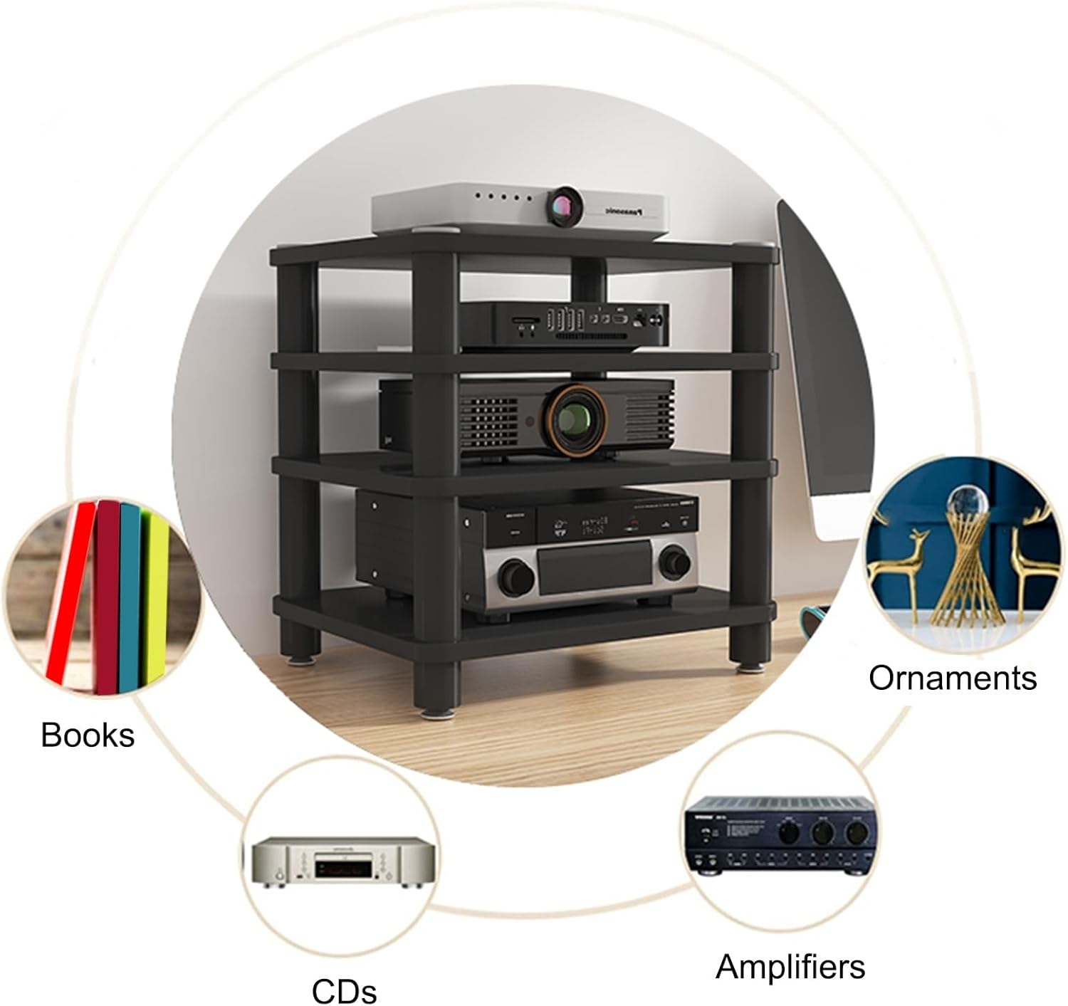 Modern Stereo Cabinet with Ample Storage - AV Media Stand & Record Player Holder