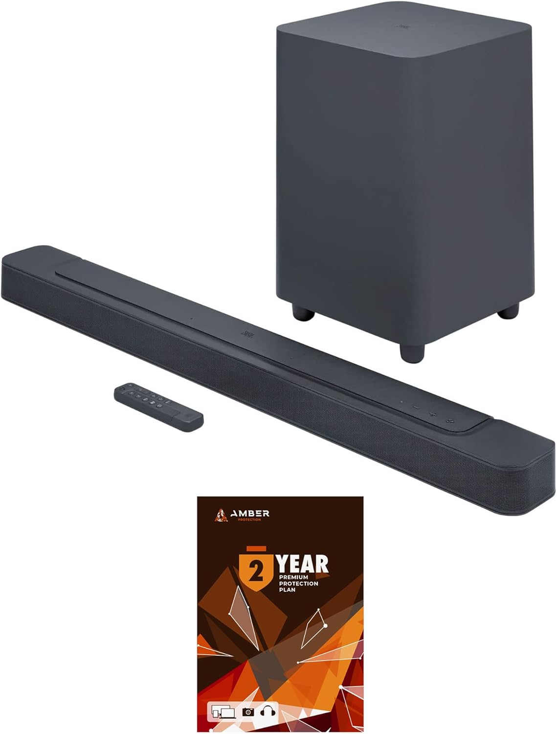 JBL BAR-500 5.1ch Soundbar and Subwoofer with MultiBeam and Dolby Atmos with 2 Year Amber Protection Plan (2022)
