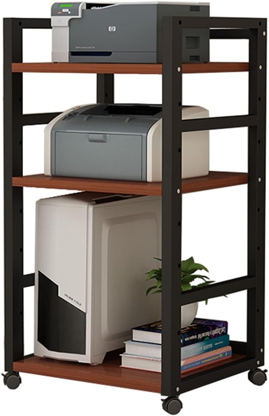 YLQFGUVWK 3 Tier Printer Stand AV Media Cabinet Stand Assembly Cabinet Storage Rack Home Storage Book Shelf Floor Stand Open Storage Cart with Wheels (Color : Black