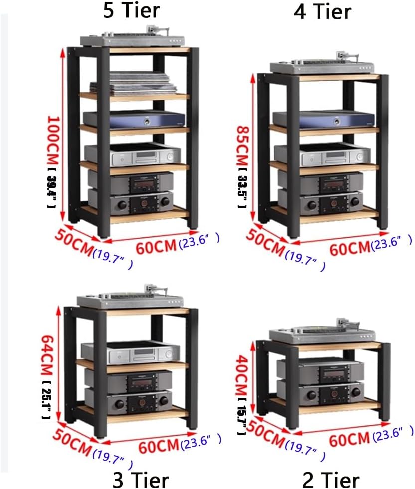 NILZA 2/3/4/5 Tier AV Media Stand Audio Rack CD Player Stand Audio/Video Component Cabinet Stereo Shelf with Wheel Floor-Standing Movable Storage Shelf for Home/Office/Theater(5 Tier-60x50x100cm)