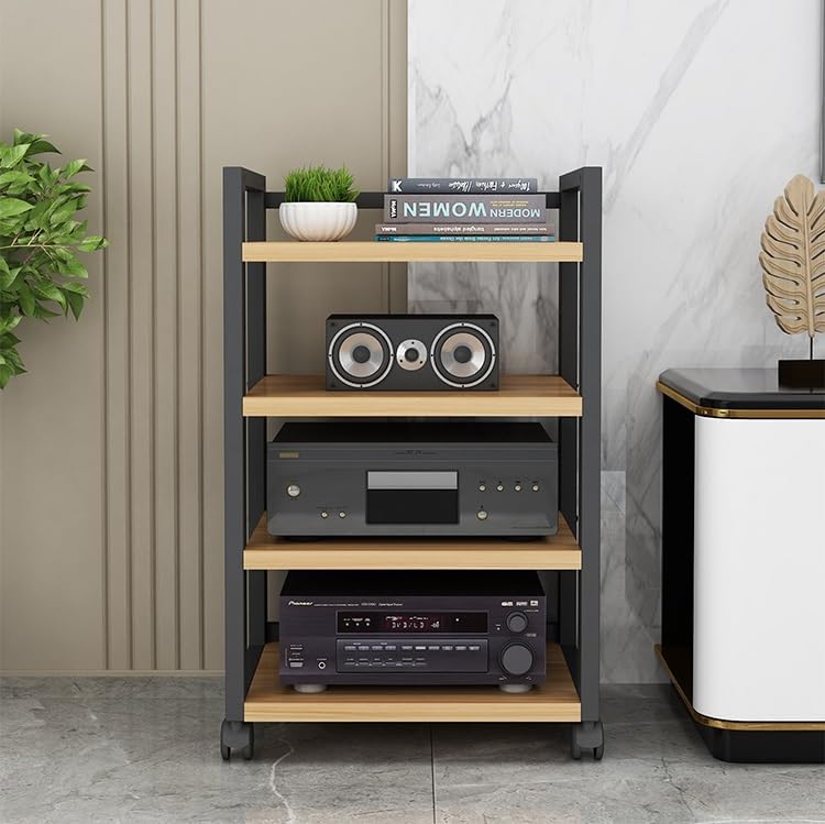 Modern Media Stand Multi-Functional Open Storage Rack 4-Tier Audio Video Component Cabinet Media Cabinet with Height Adjustable Wooden Shelf for Home/Office/Theater (Size : 50x40x79cm)