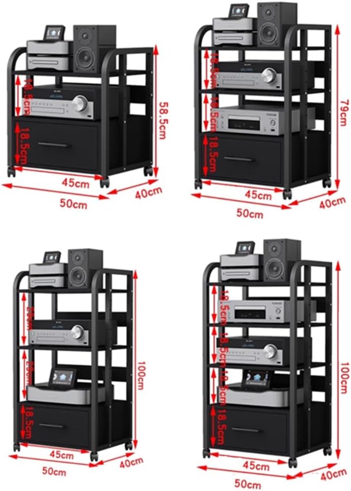 NILZA 2/3/4-Tier Audio Tower AV Media Stand CD Player Stand with Drawer Stereo Component Storage Cabinet Open AV Cabinet Movable Audio Cabinet for Home/Office/Theater(Sharp