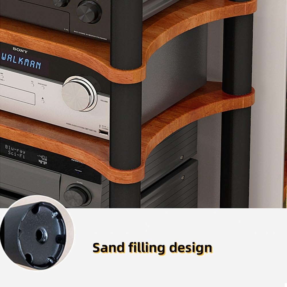 MUGVFVCSQ 1 2 3 4 Tier Stereo Rack AV Media Stand Open Media Storage Cabinet HiFi Rack Audio Rack Corner Shelf AV Stand for Recording Room(Nanmu Color