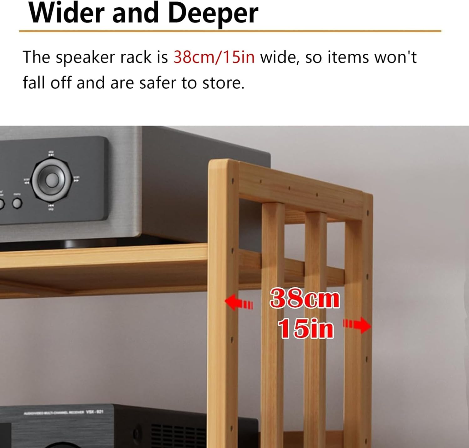 XingLi Wooden 3 Tier Audio Rack CD Media Player Stand Audio/Video Component Cabinet Floor-Standing Movable Storage Shelf for Living