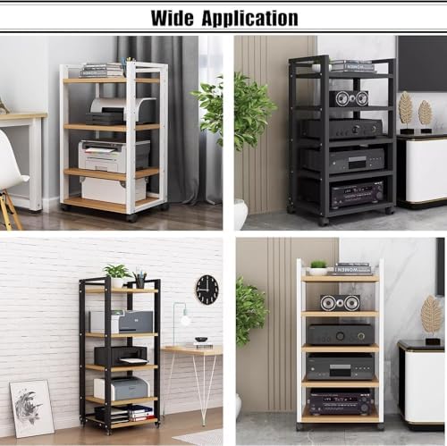 GenSDH 6 Tier Audio Rack Tower - Mobile Av Media Stand with 4 Lockable Wheels Cd Record Player & Stereo Receiver Cabinet for Home Entertainment System - Beige Display Shelf