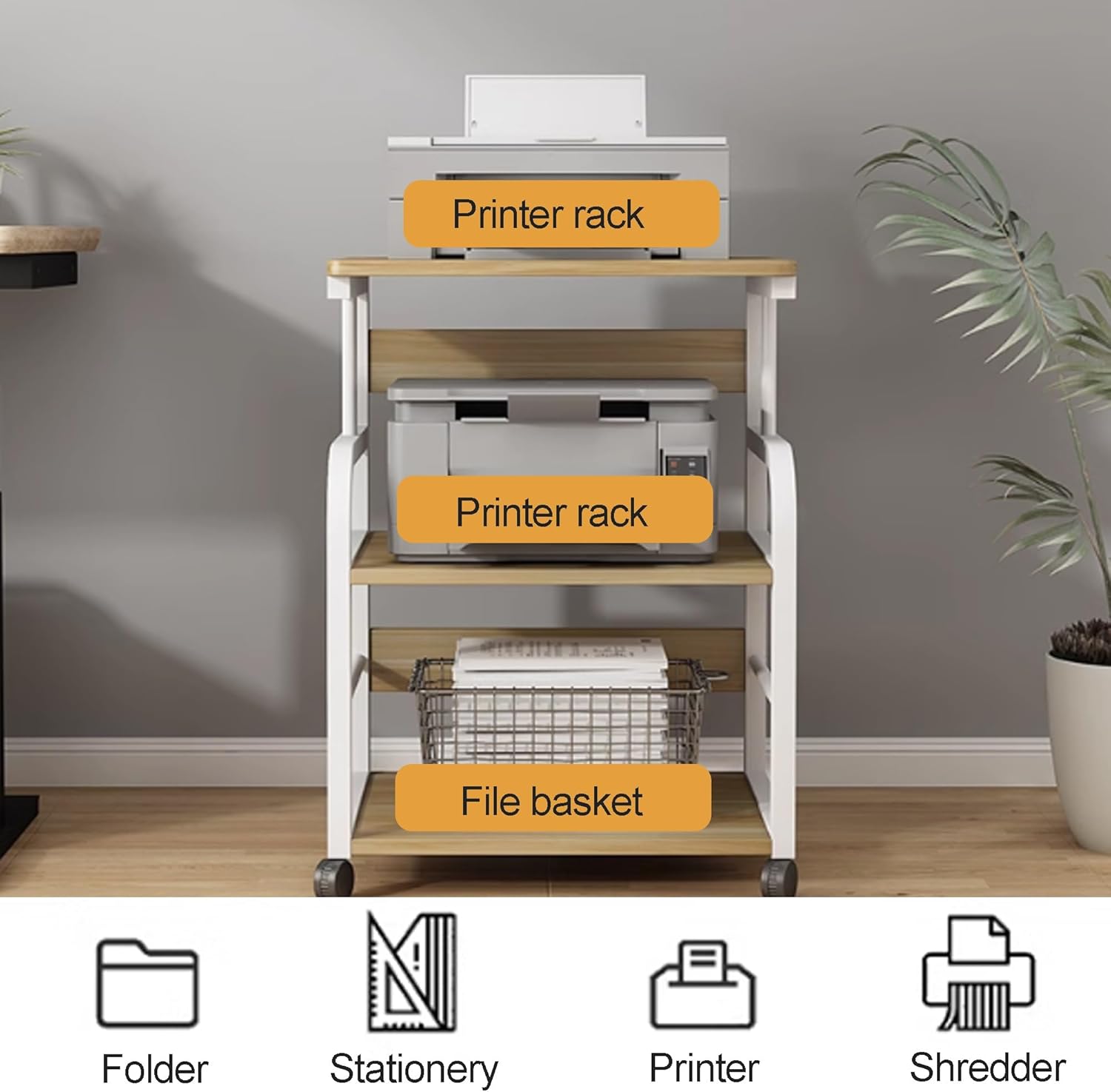 SRDCAIM AV Media Stand Multifunctional Audio-Video Shelving Printer Rack Stereo Stand Audio Tower Media Console Portable Large Stereo Cabinet for Office Bedroom Recording Room(White Yellow)