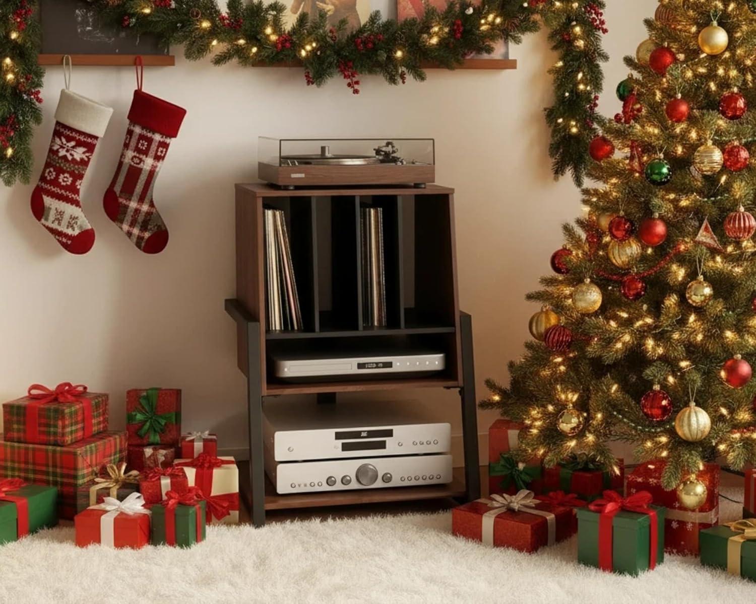 FITUEYES Design Record Player Stand with Vinyl Record Storage