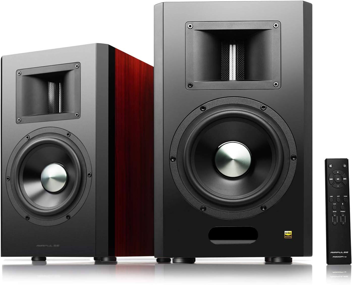 Airpulse A300PRO Hi-Res Audio Certified Active Speaker System Built-in Amplifier Optical, Coaxial, Bluetooth 5.0 aptX, RCA, AUX, and USB Inputs - Pair