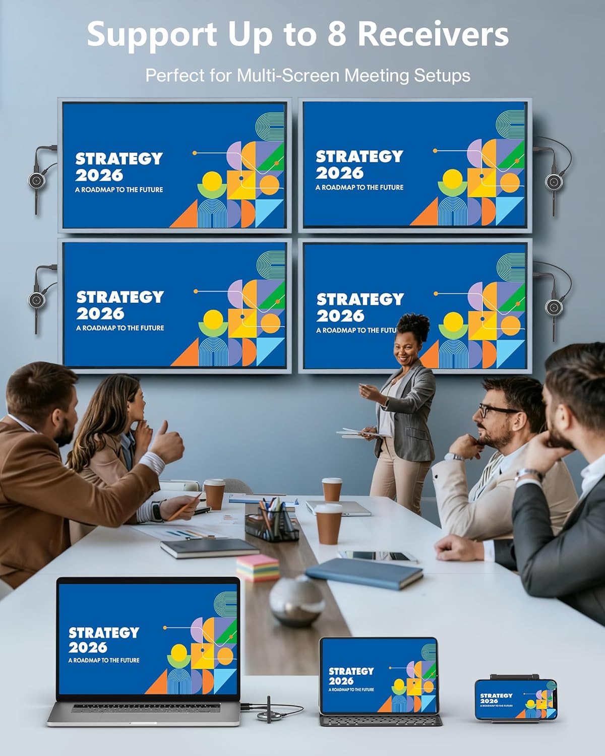 TIMBOOTECH Wireless HDMI Transmitter and 4 Receivers - Up to 8 Displays