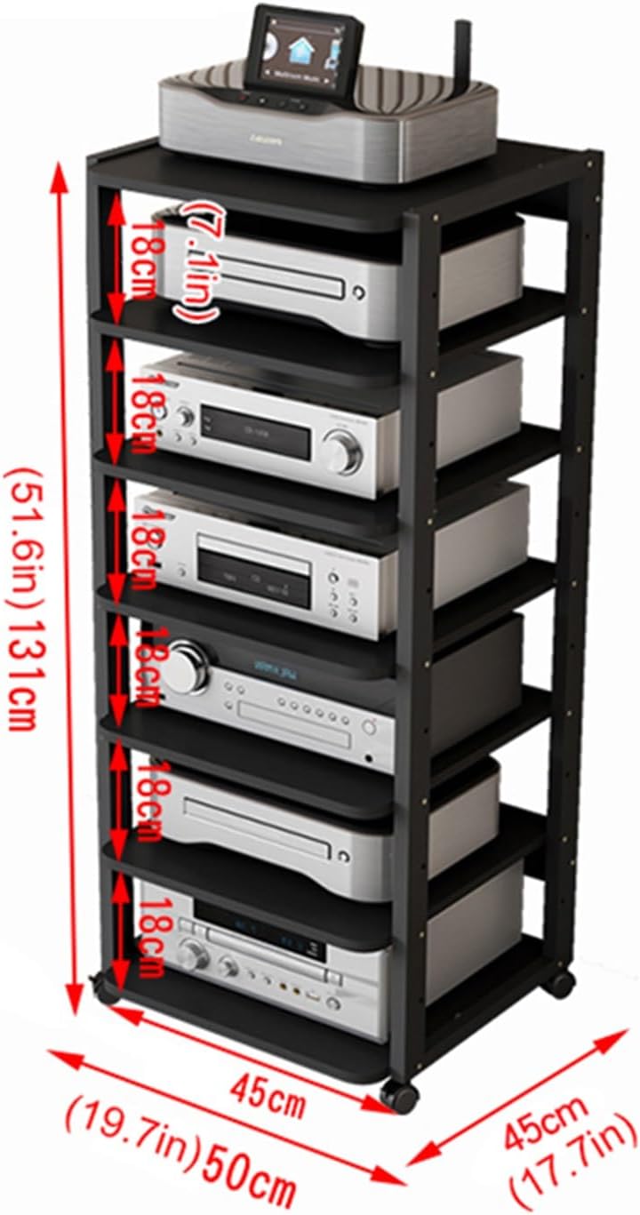3/4/5/6/7 Tier Stereo Rack Audio Tower CD Media Player Stand Audio/Video Component Cabinet Corner TV Stand Movable Storage Shelf with Wheels for Home/Office/Theater