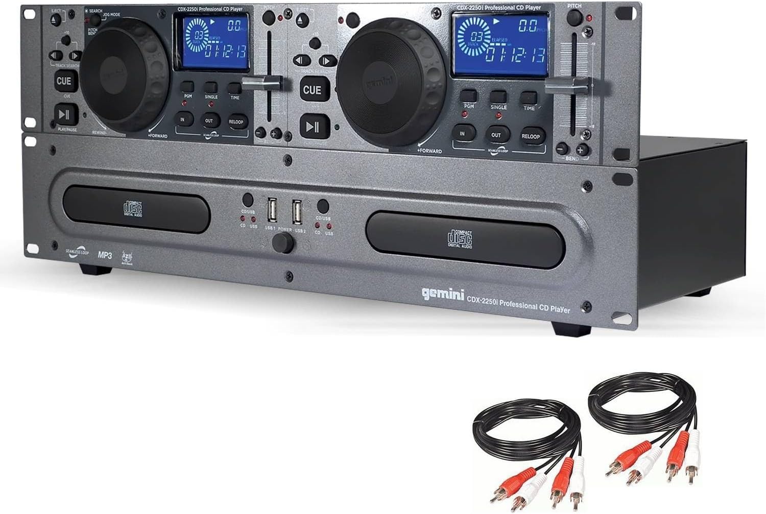 Gemini Dual CD/USB DJ Media Player 2-Deck Rackmount CD Player with Jog Wheels