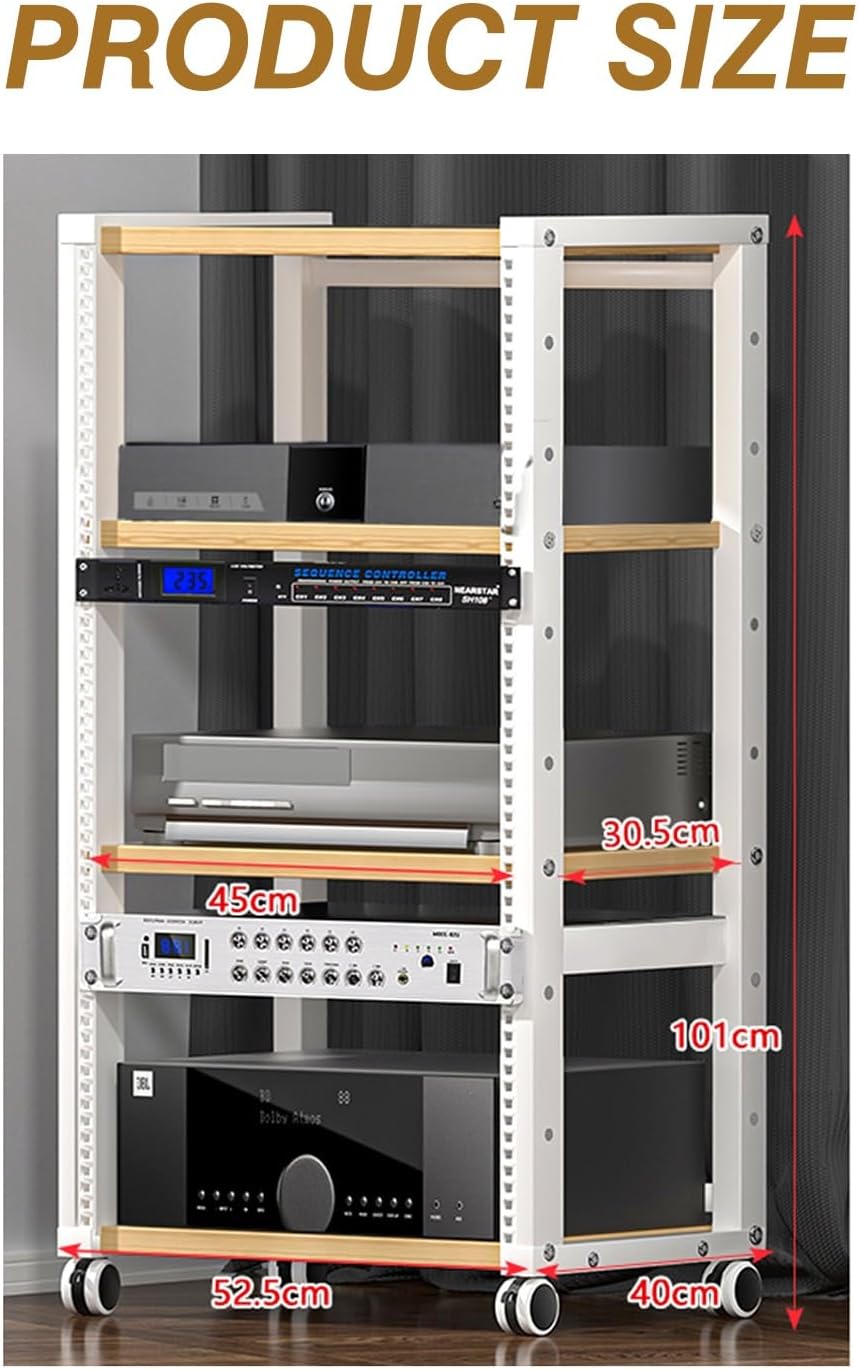 Media Stand 4 Tier AV Media Stand Corner Shelf Wooden Corner Shelf Component Cabinet Stereo Audio Rack Stand Tower Perfect for DVD Player: with Height Adjustable Wood Shelf