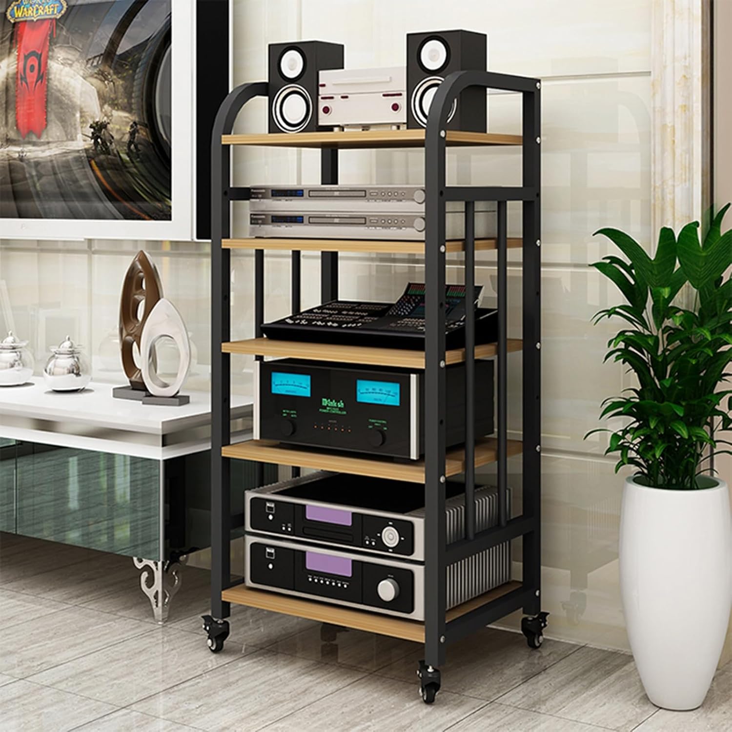 5-Tier Removable AV Media Stand Corner Frame Component Cabinet Stereo Rack Sound Tower