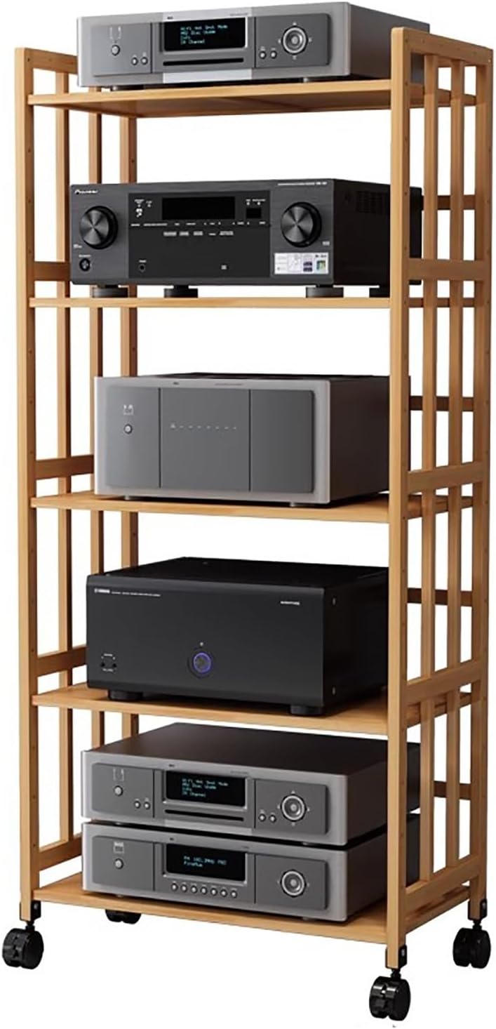 JYHHCYS Mobile Bamboo Audio Rack Cabinet Stereo Component Stand On Wheels