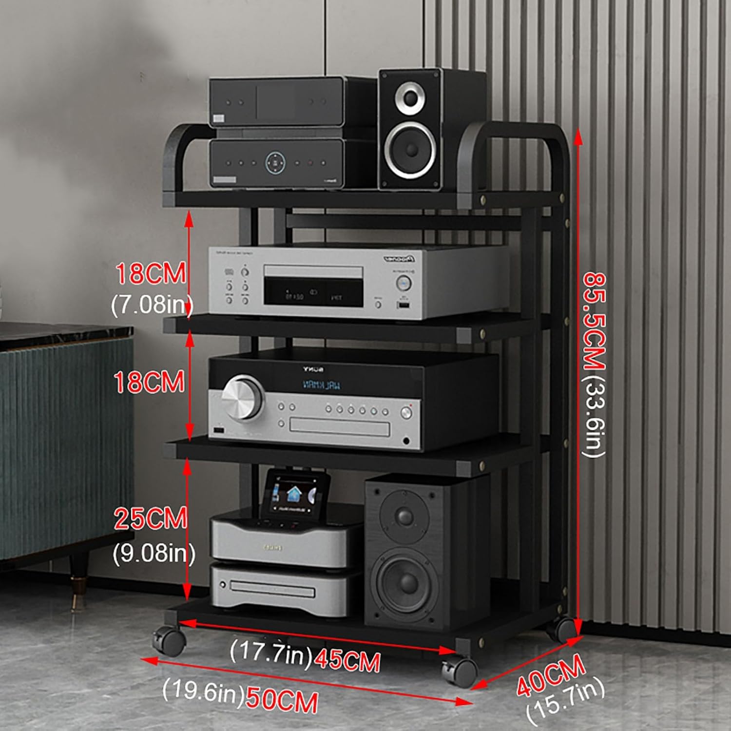 3/4/5 Tier Audio Rack CD Media Player Stand Audio/Video Component Cabinet Floor-Standing Multi-Function Shelf Cabinet for Home/Office/Audio Video/DJ/Theater 3 Styles Available ( Color : B