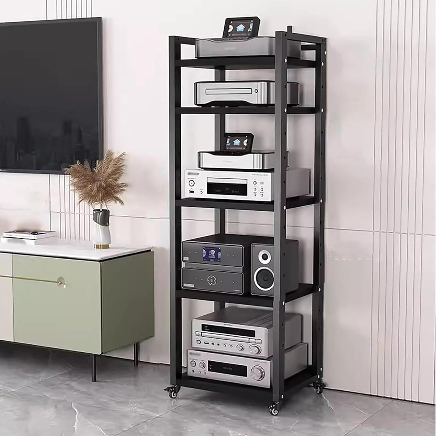 DONGYUE AV Media Stand CD Player Stand Stereo Rack HiFi Racks Corner TV Stand Audio Video Components Cabinet with Height Adjustable Wooden Shelf for Home/Office/Theater (Color : A