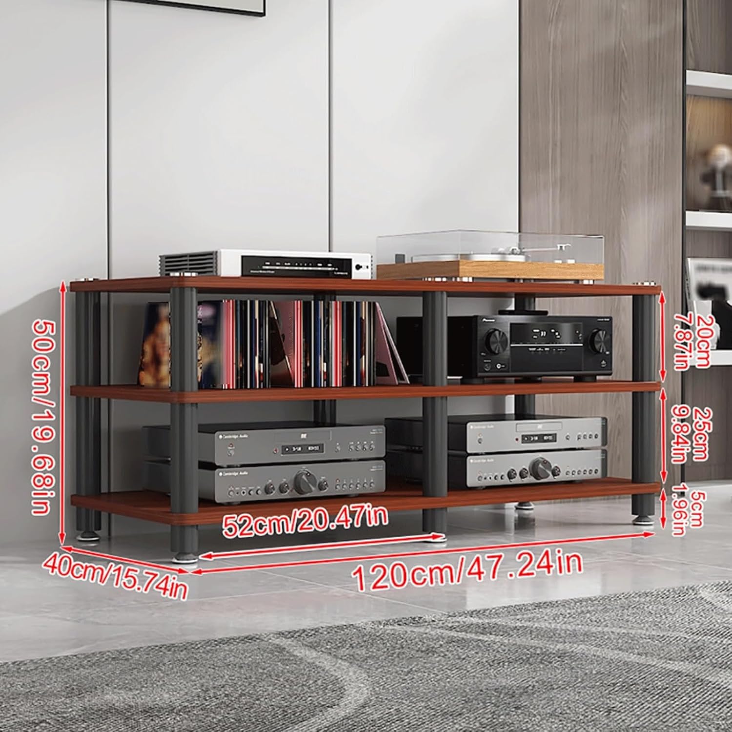 Audio Video Equipment Tower Rack HiFi Stand Modern Stereo Component Cabinet Record Player Turntable Amplifier Receiver Shelf for Game Console(Black