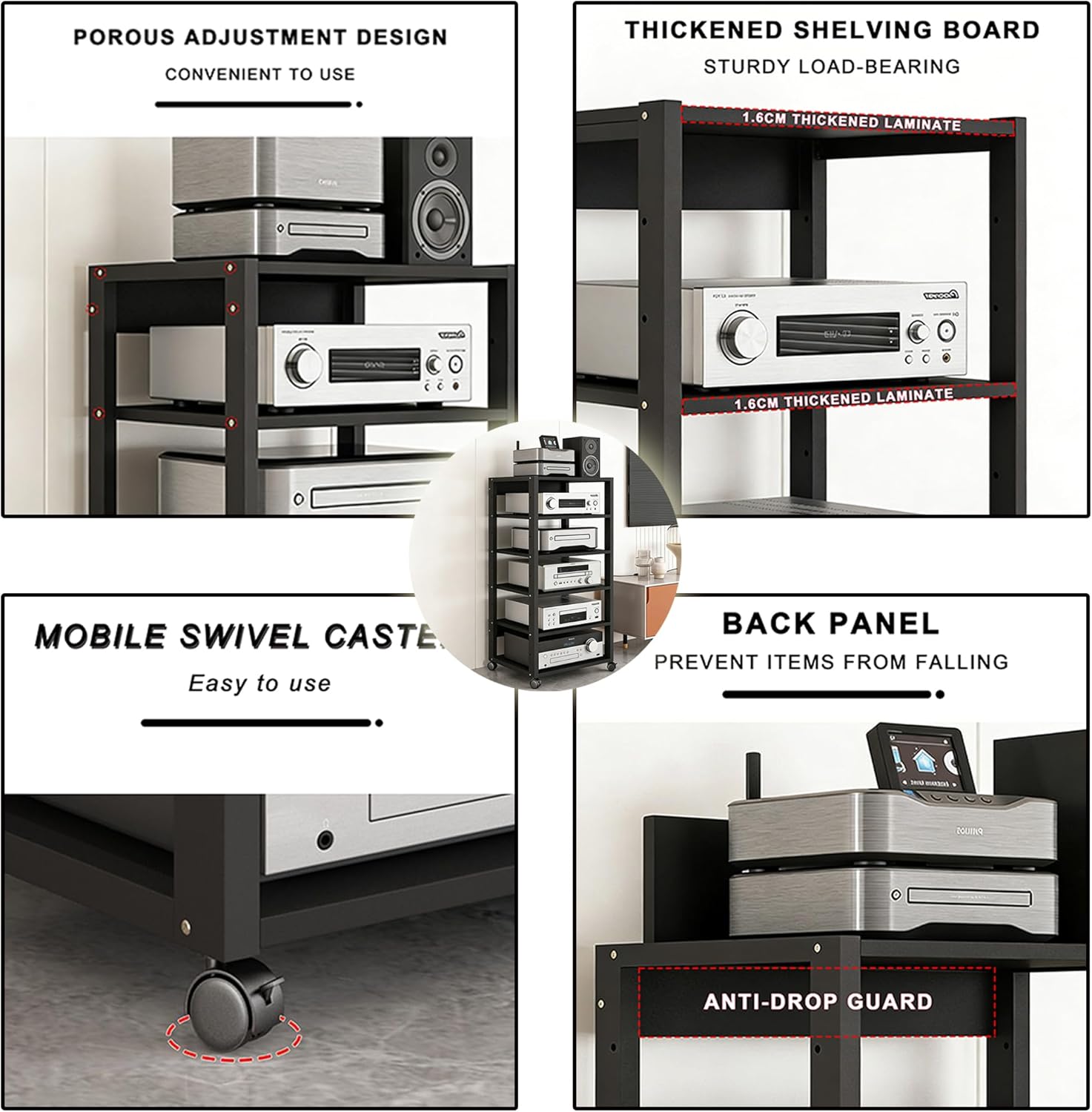 saun 5-Tier Audio Rack Tower