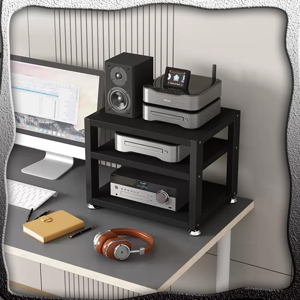 NILZA Stereo Stand Cabinet 3 4 Tier AV Media Video Stand CD Player Stand Multi-Function Rack Audio Tower Desktop Storage Shelf Gaming Entertainment Rack for Small Place(Black