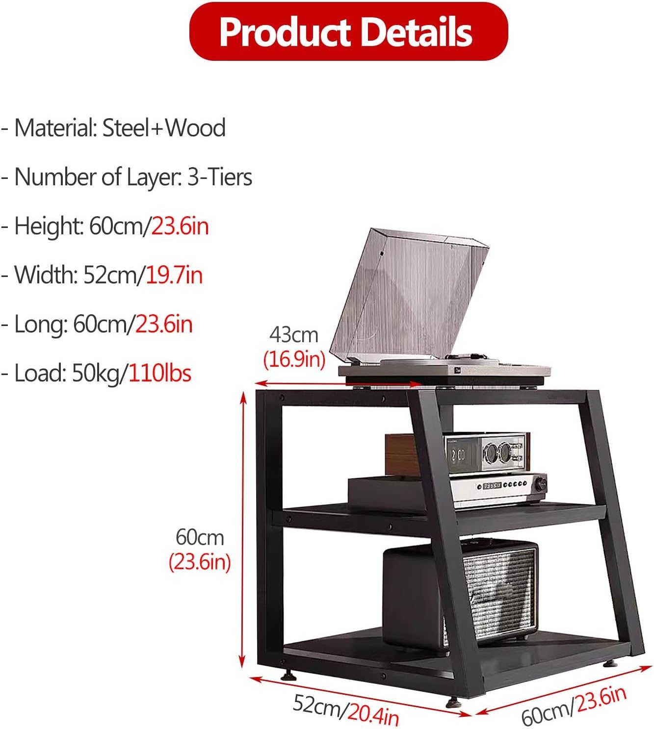 DFEDHF Heavy Duty Stereo Cabinet Audio Rack Tower