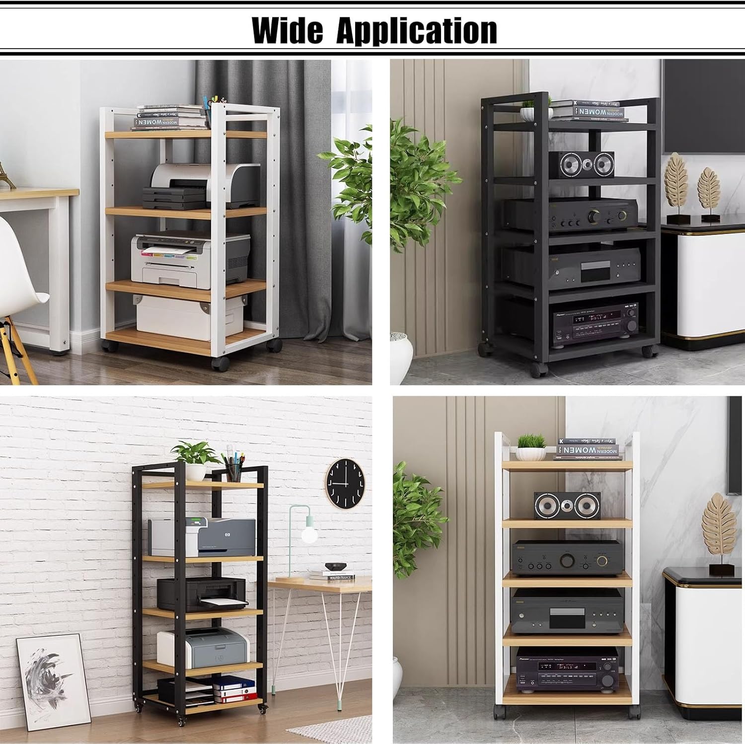 SRNSAEB 55Inch/ 140cm Tall Audio Rack Mount Steel & Solid Wood Cabinet