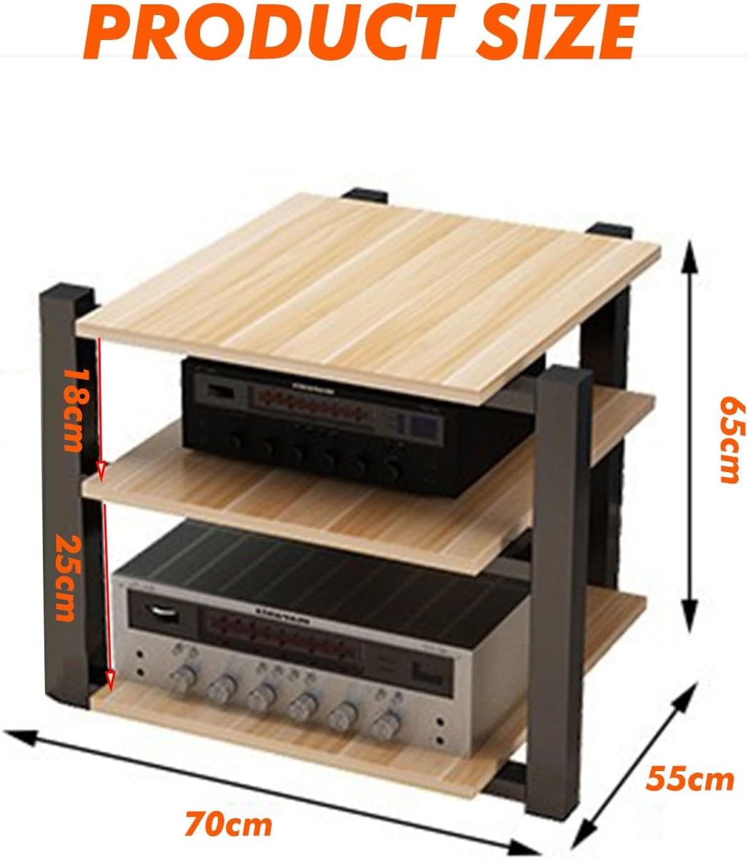 YLQFGUVWK 3 Layer Media Storage Cabinet Record Player Stand Stereo Component Storage Cabinet for Av Amp/Turntable/Skybox/Printer(Natural)