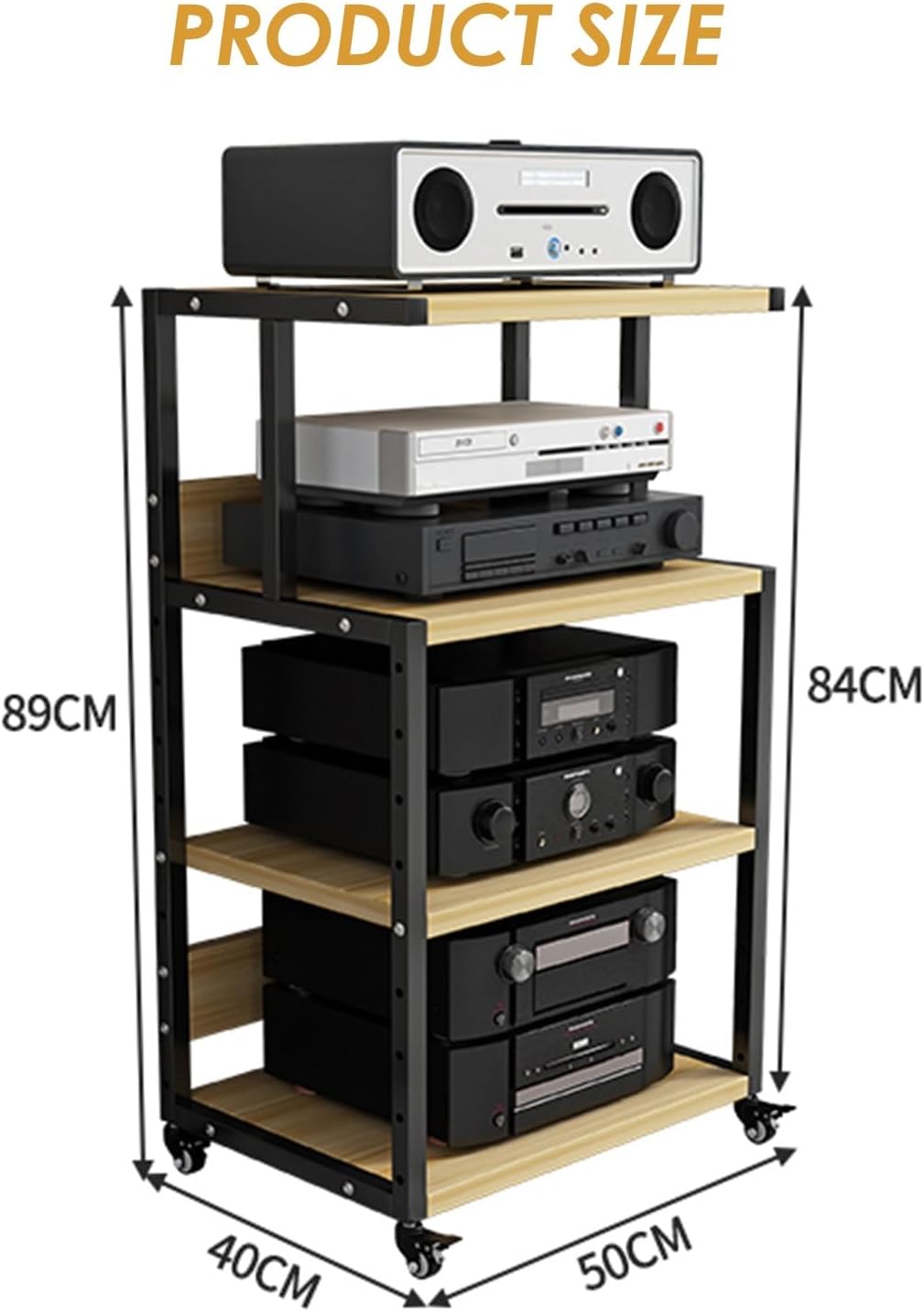 YLQFGUVWK Media Storage Cabinet Record Player Stand 4-Layer Wooden Shelves