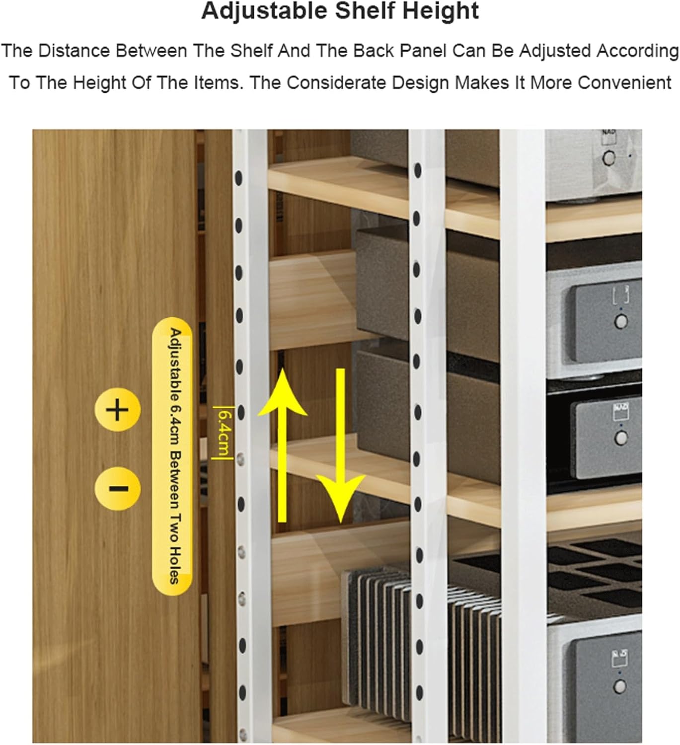 XMFBSY Medios Adjustable Audio-Video Shelving HiFi Stand Modern AV Media Stand with Wheels Metal Rack Audio Tower Holder Mobile Game Console Stand for Home Organizer(White