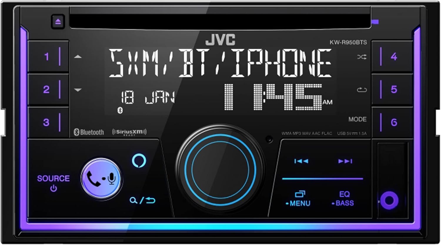 JVC KW-R950BTS 2-DIN CD Receiver BT/USB/Sirius XM/Amazon Alexa/13-Band EQ/Variable-Color Illumination with Steering Wheel Interface