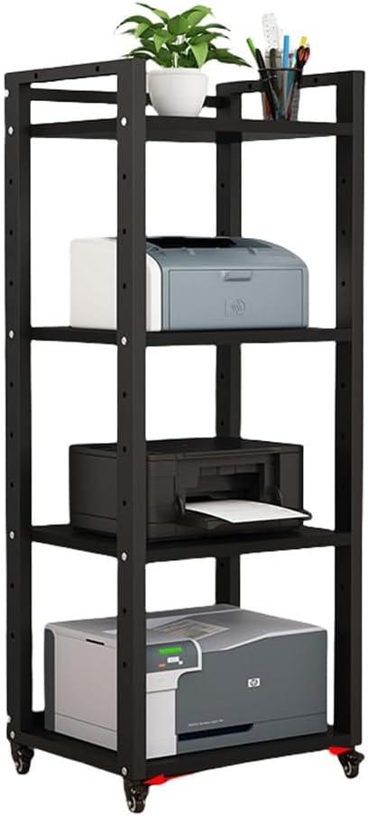 KGPGNYMYHA 55in Audio Video Media Stand Cabinet Movable Components Cabinet Stereo Rack Modern Media Center Corner CD Player Stand With Height Adjustable Shelves(Black+Black