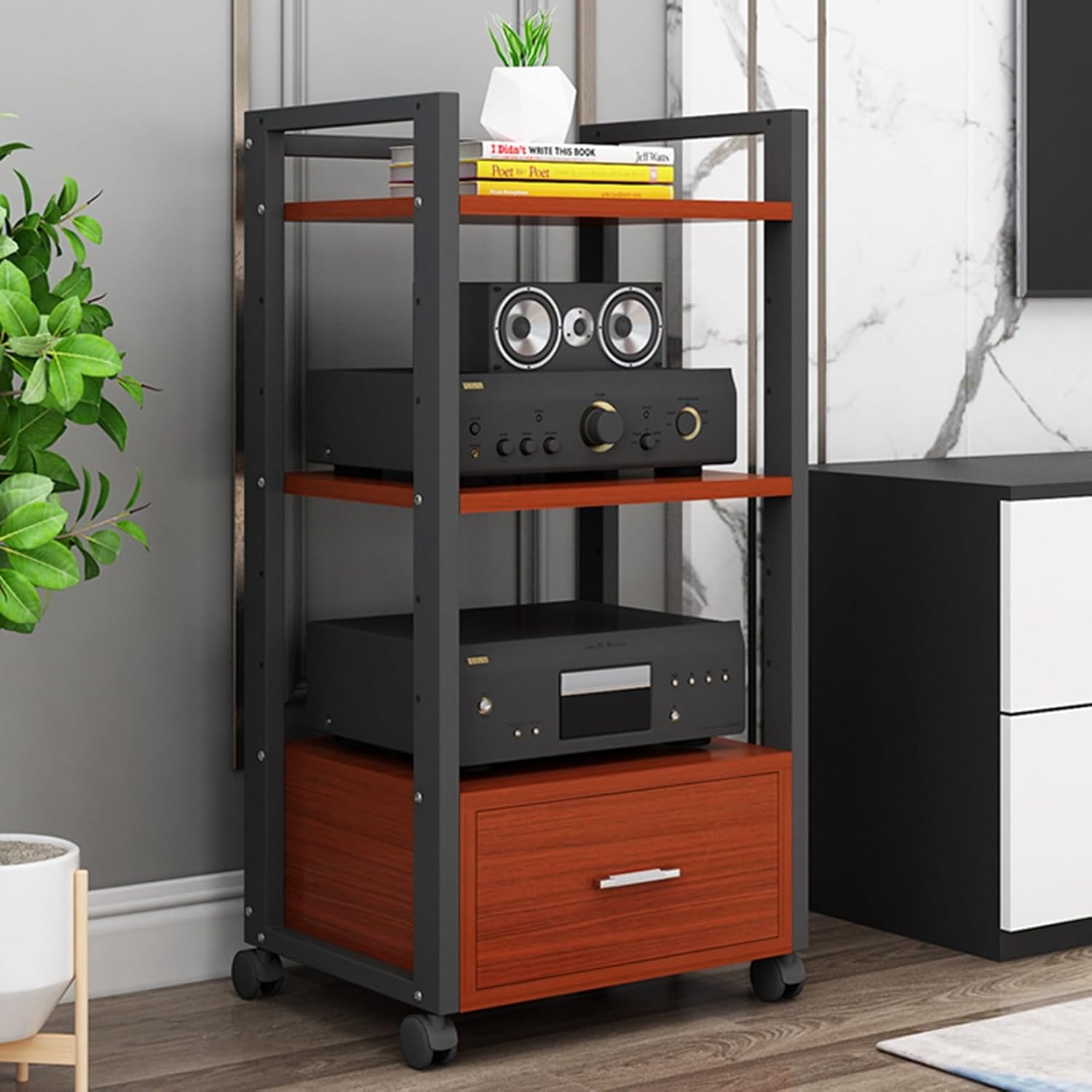 BXKCFYBSQ 3 Tier AV Media Stand Corner Rack with Drawer