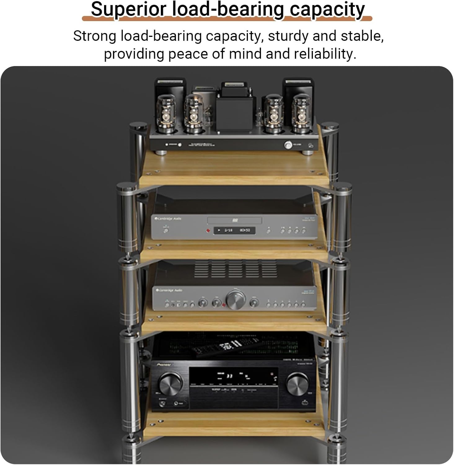 YITAYMLI 1/2/3/4 Tier Audio Video Media Rack Tower AV Stereo Cabinet DVD Component Shelf Stainless Steel Support Columns Wood Component Shock Absorption Rack for Home(Wood