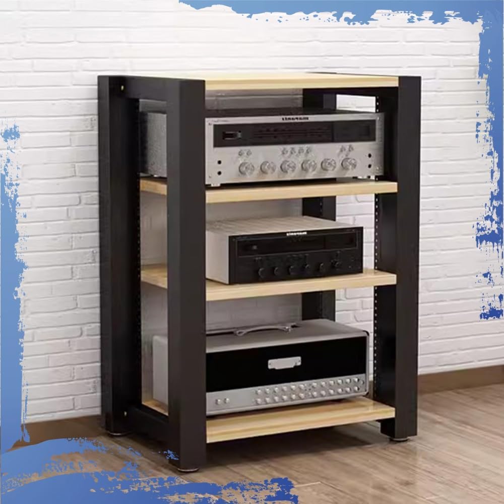 OUKEJNM HiFi Rack 24inch Amplifier Rack Height Adjustable Wooden Stereo Cabinet Audio Rack HiFi Regal Floor-Standing AV Media Stand Media Storage Cabinet(Walnut