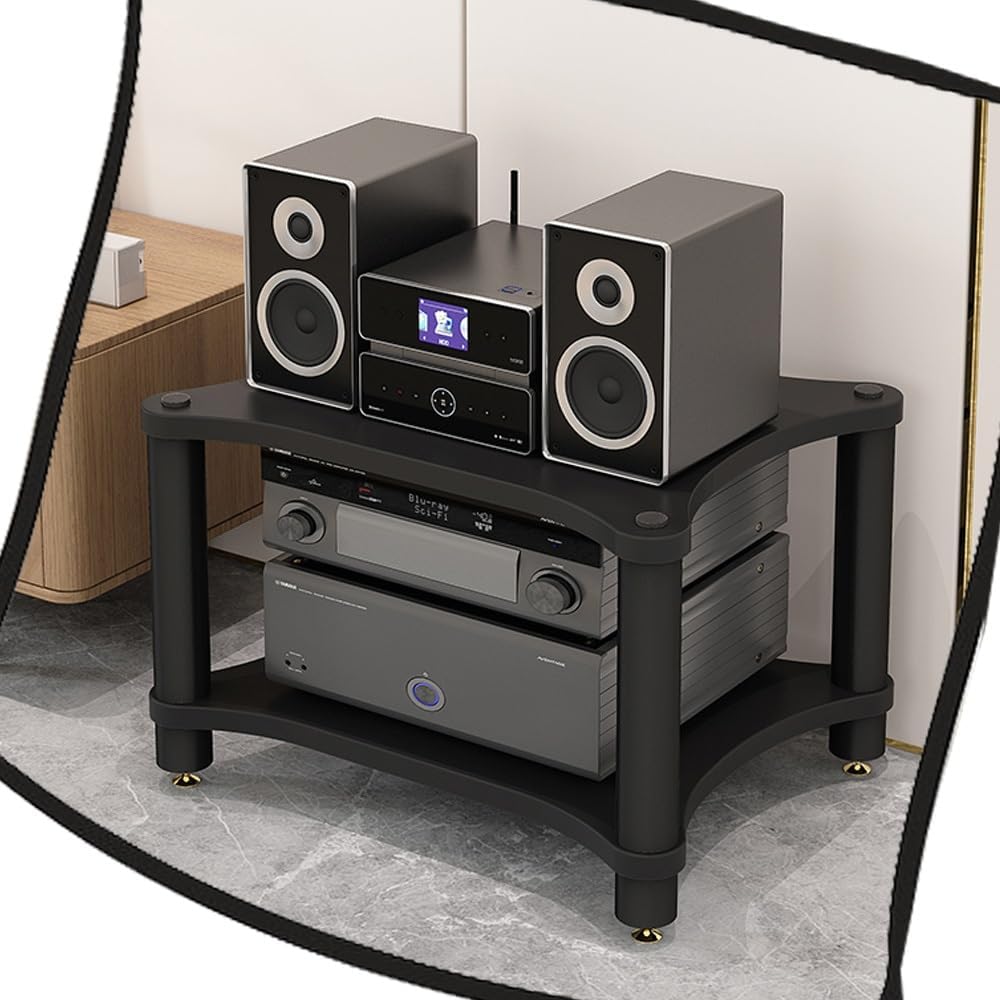 BERWDUXA Open AV Cabinet Audio Component Rack 1/2/3/4 Tier Media Storage Stand HiFi Rack CD Player/Game Console/Stereo System Shelf(Black