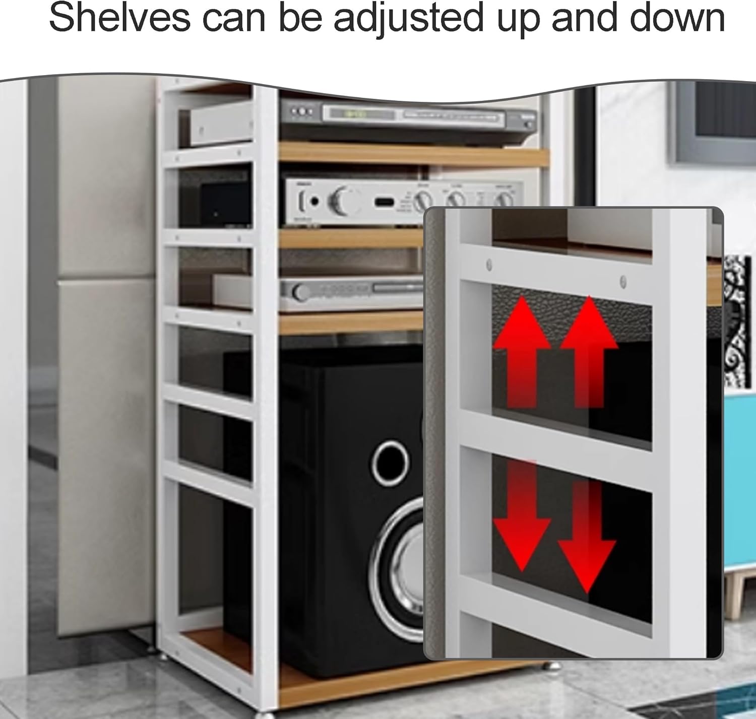 OVOGGPAN 5 Tier AV Media stereo stand Audio-video shelving Audio Rack Media Open Storage Shelves Component Cabinet for Living Room