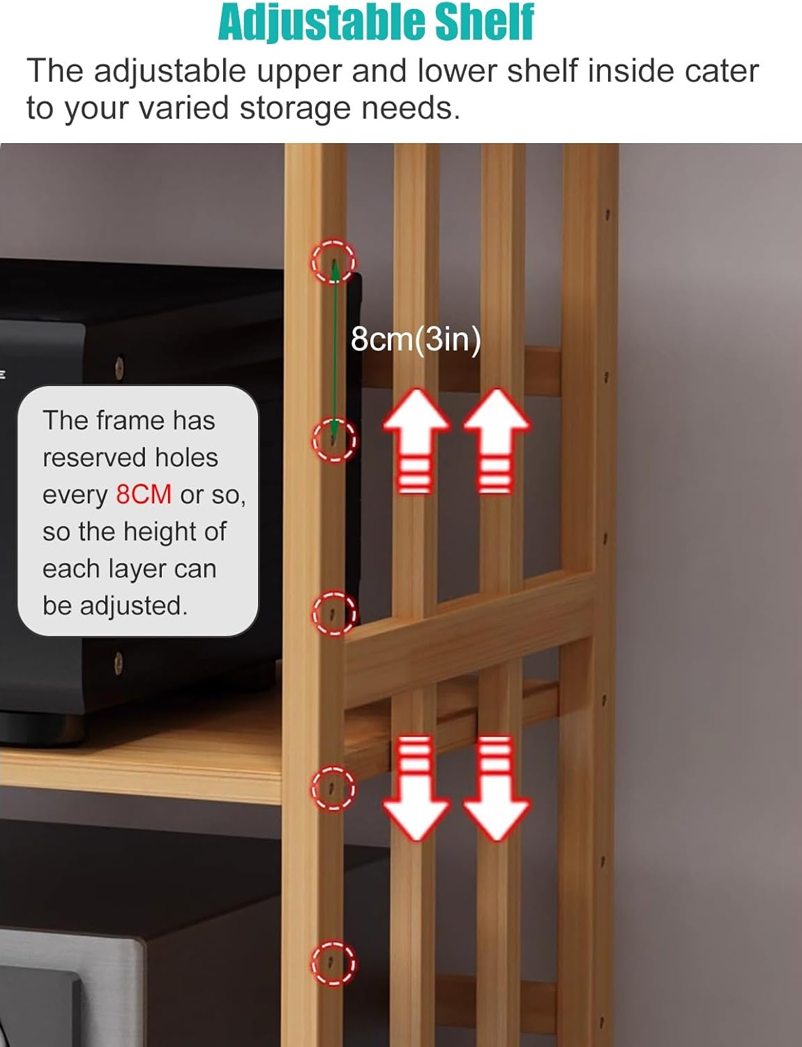 USZWBY 2 3 4 5 Tier Stereo Rack System Cabinet with Height-Adjustable Shelf & Wheels