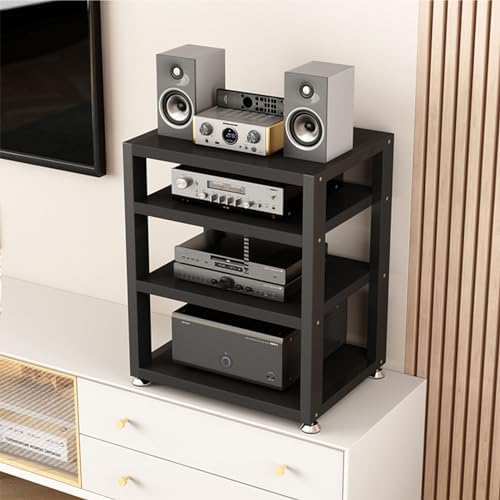 4-Tier Desktop Media Stand Audio/Video Component Cabinet Open Multi-Function Storage Shelves with Wooden Shelf for TV