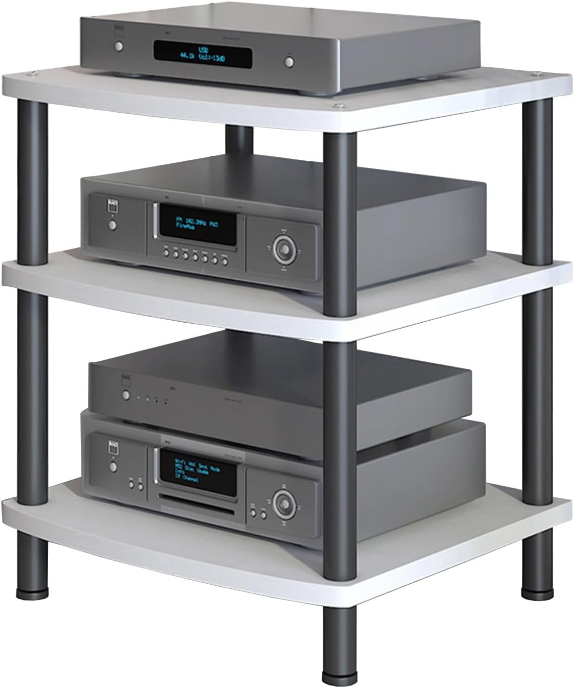 SDdPulse 2/3/4-Tier AV Media Stand Cabinet Floor-Standing Audio Rack Tower CD Player Stand Corner TV Stand Stereo Components Cabinet with Wooden Shelf for Home/Office/Theater