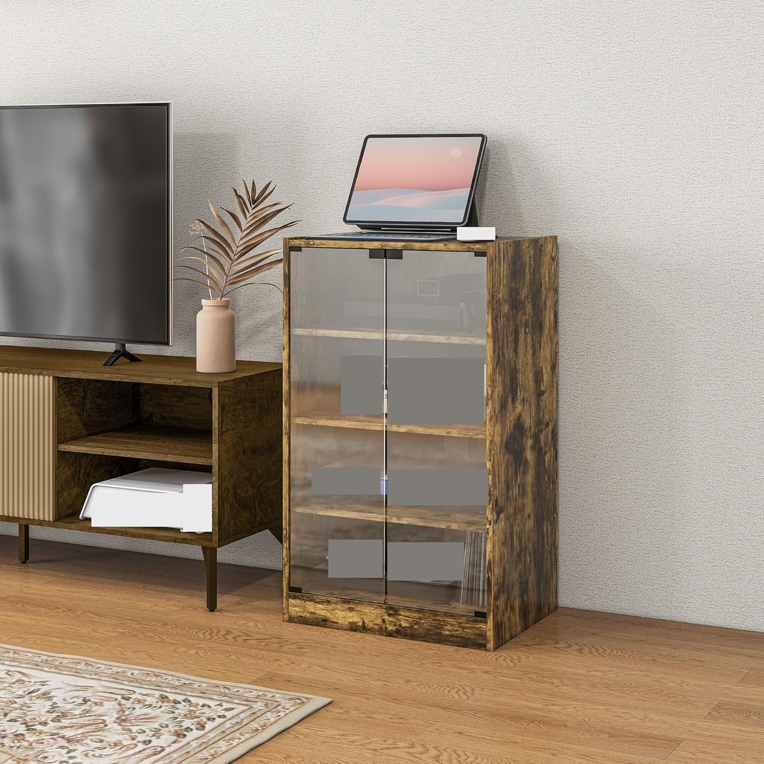 Retro Media Cabinet with 4-Tier Stereo