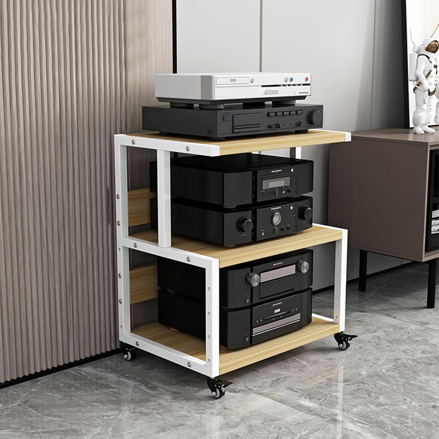 AErosx 3 Tier Movable AV Media Stand Component Cabinet
