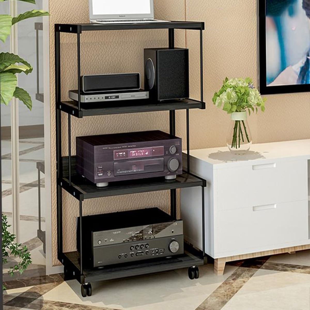 JDPYURV Heavy Duty Media Stand with Drawer & Wheels